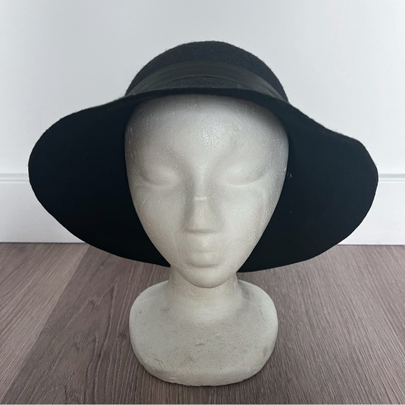 Goorin Brothers Bros. hat size Medium black feather ribbon wool cloche 1920s - Picture 4 of 14